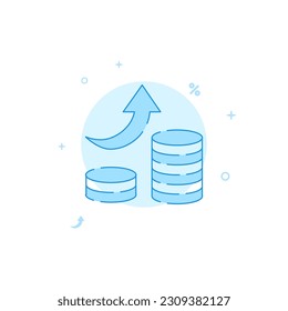 Increasing revenue vector icon. Flat illustration. Filled line style. Blue monochrome design. Editable stroke. Adjust line weight.