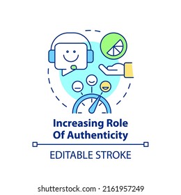 Increasing role of authenticity concept icon. Why digital first mindset is essential abstract idea thin line illustration. Isolated outline drawing. Editable stroke. Arial, Myriad Pro-Bold fonts used
