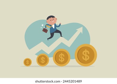 Increasing Salary or Income Growth Concept. "Businessman Running on Growing Graph Line. Vector Illustration