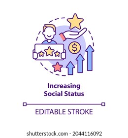 Increasing social status concept icon. Display wealth and possessions. Excessive buying and overspending abstract idea thin line illustration. Vector isolated outline color drawing. Editable stroke