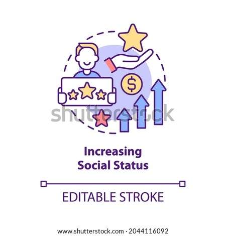 Increasing social status concept icon. Display wealth and possessions. Excessive buying and overspending abstract idea thin line illustration. Vector isolated outline color drawing. Editable stroke