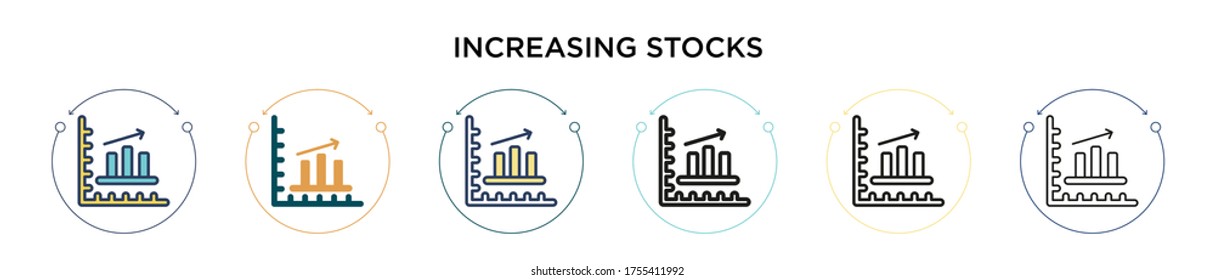 Increasing stocks icon in filled, thin line, outline and stroke style. Vector illustration of two colored and black increasing stocks vector icons designs can be used for mobile, ui, web
