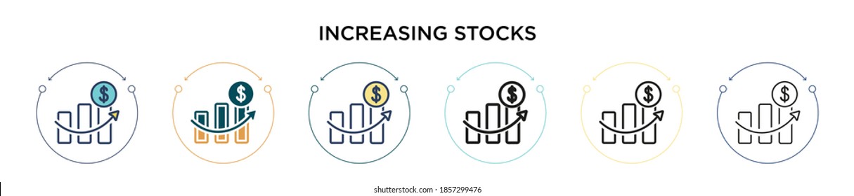 Increasing stocks icon in filled, thin line, outline and stroke style. Vector illustration of two colored and black increasing stocks vector icons designs can be used for mobile, ui, web