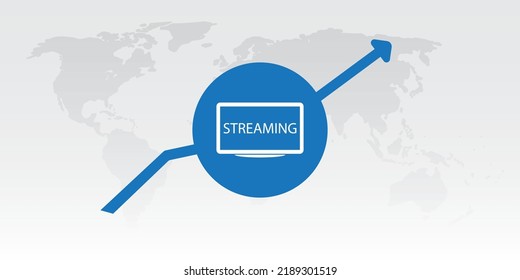 Increasing Usage Ratio of New Modern Digital Sreaming Platforms - Cord Cutting Concept with World Map and Arrow Symbol Showing Growing Trend - Design in Editable Vector Format