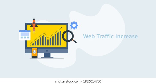 Increasing website traffic, website analysis, marketing strategy, marketing data research - vector landing page with icons and texts