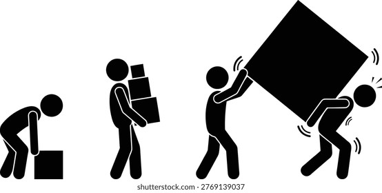 Increasing workload and difficulty illustrated by a series of box-carrying figures