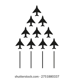 Incredible aviation formations. Professional numbers ten Vector. Ten aircrafts collective. Formidable jet aircraft group. EPS 10.