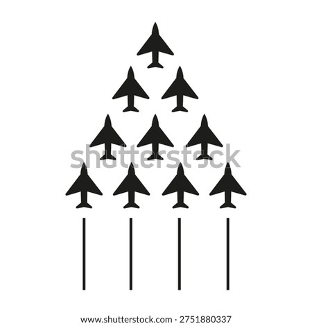 Incredible aviation formations. Professional numbers ten Vector. Ten aircrafts collective. Formidable jet aircraft group. EPS 10.