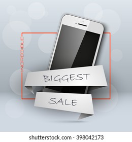 Incredible biggest sale banner. Mobile Phone Discount coupon label banner. Vector illustration. Sale discount offer
