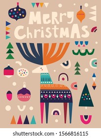 Incredible Christmas deer with decorative pattern and Christmas toys