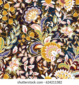 Incredible flower pattern. Multicolored bright floral vector background. Vintage seamless pattern in provence style.