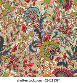 Incredible flower pattern. Multicolored bright floral vector background. Vintage seamless pattern in provence style.