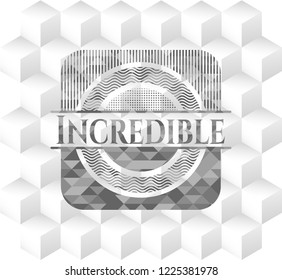 Incredible grey emblem. Retro with geometric cube white background