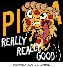 incredible illustration of an urban pizza with tattoo style urban texts swag style fashion design, cool band