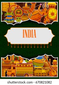 Incredible India background depicting Indian colorful culture and religion in vector