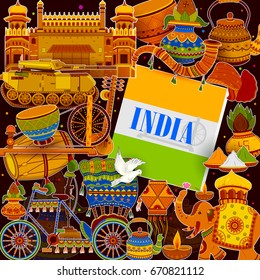 Incredible India background depicting Indian colorful culture and religion in vector