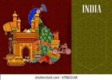 Increíble trasfondo indio que representa la colorida cultura y religión indias en un vector