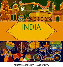 Incredible India background depicting Indian colorful culture and religion in vector