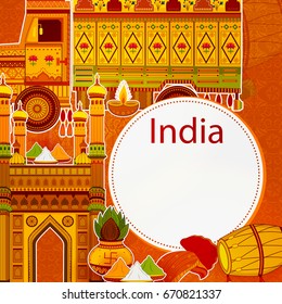 Incredible India background depicting Indian colorful culture and religion in vector