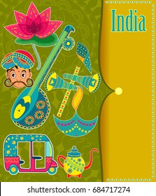 Incredible India background depicting Indian colorful culture and religion in vector