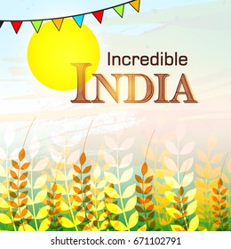 Incredible India, Greeting Card Design for 15 August, 71 Indian Independence Day. Vector Illustration. 