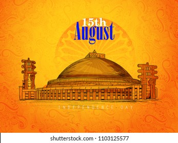 Incredible India's Culture and Famous Monuments, Creative abstract background with brush strokes, Poster, Banner or Flyer design for 15 august