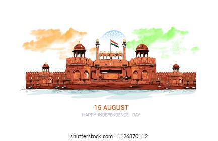 Incredible India's Culture and Famous Monuments, Creative abstract background with brush strokes, Banner or Flyer design for Indian Independence Day celebration,