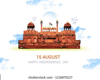 Incredible India's Culture and Famous Monuments, Creative abstract background with brush strokes, Banner or Flyer design for Indian Independence Day celebration,