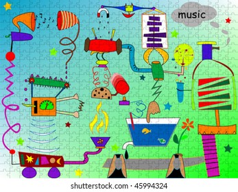 incredible machine puzzle, abstract art illustration