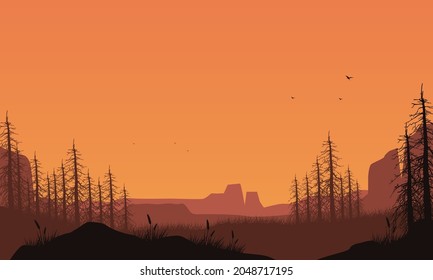 Incredible natural scenery from the out of the city at dusk in the afternoon. Vector illustration of a city