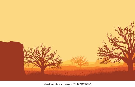 Incredible natural scenery from the outskirts of the city in the evening at sunset. Vector illustration of a city