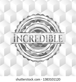 Incredible realistic grey emblem with geometric cube white background