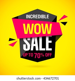 Incredible Wow Sale banner design template. Big super sale special offer, save up to 50% off. Vector illustration.