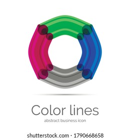 Incredibly beautiful and colorful abstract business logos and icons in vector. Circles, lines, arrows, transitions, gradient, shadows, text, patterns.