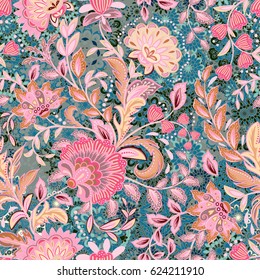 incredibly beautiful, juicy, bright, vector pattern with gentle pink fantasy flowers. Ideal for textiles, fabrics, prints and accessories.