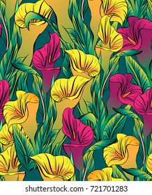 incredibly beautiful, juicy, bright, vector pattern with tropical flower - calla lilies. ideal for textiles, fabrics, prints and accessories.