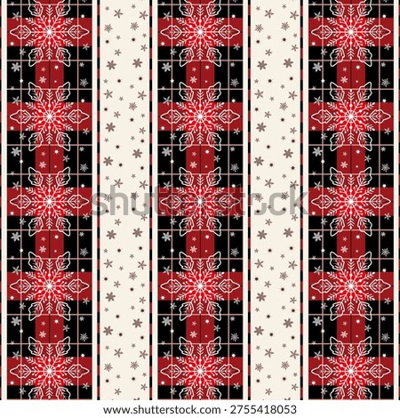 An incredibly beautiful pattern of snowflakes on a colorful checkered background.Vector seamless pattern of snowflakes and colored square elements.