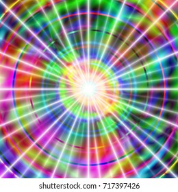 incredibly bright psychedelic background striking with white laser rays in all directions around. vector illustration