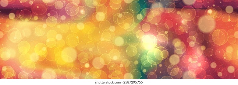 Incredibly cheerful and bright bg gradation with bokeh effects and glittering seamless pattern overlay. Abstract background in red, yellow and green colors with gradient mesh and noise texture