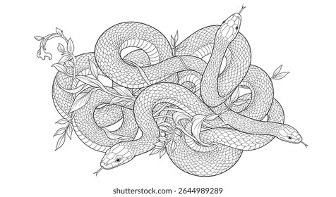 An Incredibly Complex Line Art of a Swirling Mass of Snakes