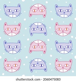 Incredibly cute vector pattern with kittens. A pleasant range of pastel shades and rounded abstract shapes. The perfect pattern for both children and adults