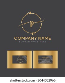 An incredibly luxurious and sophisticated style handwritten letter type P logo and business card template