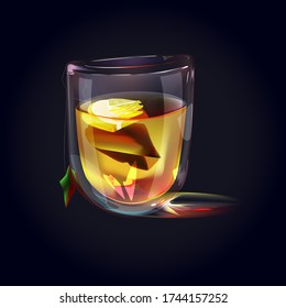 
Incredibly tasty tea in a transparent cup. There is a tea bag and a slice of lemon. Glass dishes with many highlights.