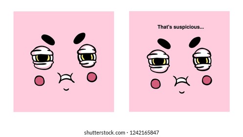 Incredulous cartoon face on a pink background. Emoji. Emotion. Set of two posters. Idea of print for t-shirt.