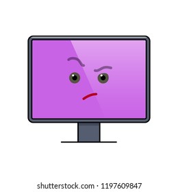 Incredulous face on computer screen emoticon. Distrustful digital device emoji. Social communication and chatting. Critical monitor showing facial emotion. Animated flat display vector illustration