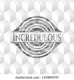 Incredulous grey emblem. Vintage with geometric cube white background