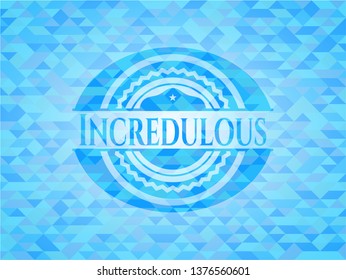 Incredulous light blue emblem with triangle mosaic background