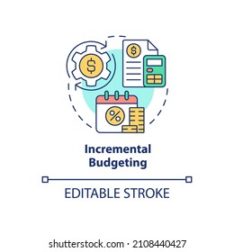 Incremental budgeting concept icon. Financial planning method abstract idea thin line illustration. Isolated outline drawing. Editable stroke. Roboto-Medium, Myriad Pro-Bold fonts used
