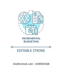 Incremental budgeting turquoise concept icon. Financial planning method abstract idea thin line illustration. Isolated outline drawing. Editable stroke. Roboto-Medium, Myriad Pro-Bold fonts used
