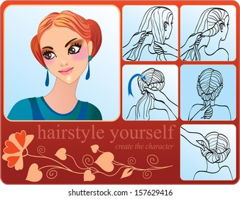 incremental creation of character of young girl from her hair.